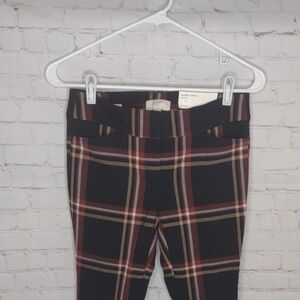 LOFT Plaid Ankle Pants - Black and Red